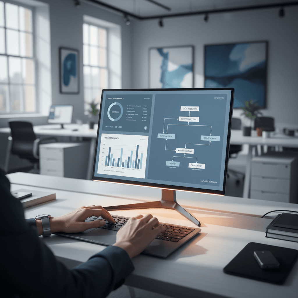 AI automation dashboard on laptop screen